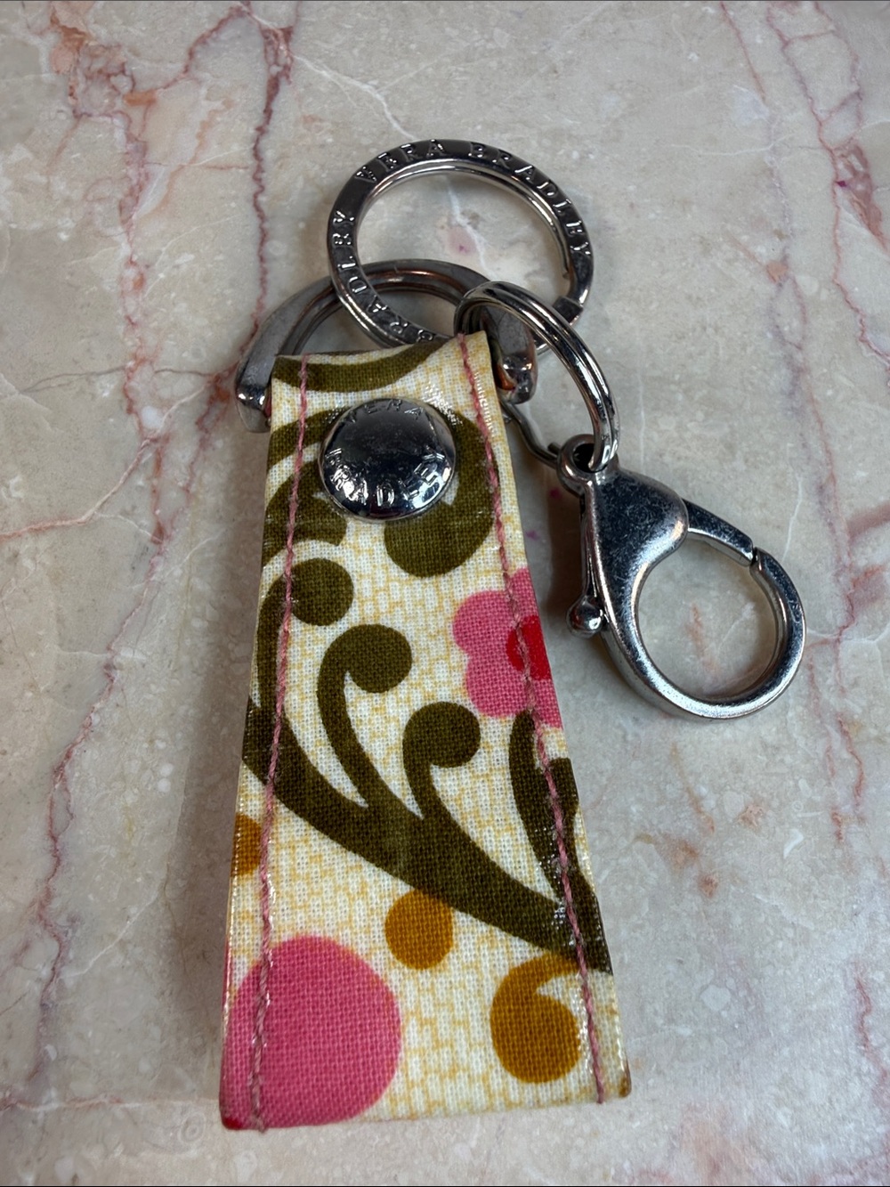 Vera Bradley Floral Pattern Pink & Olive Key Fob Keychain